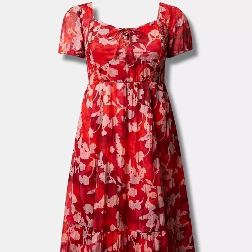 Torrid Floral Lace Up Smocked Dress 3
